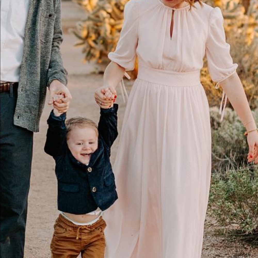 Swiss dot Gal meets glam blush dress